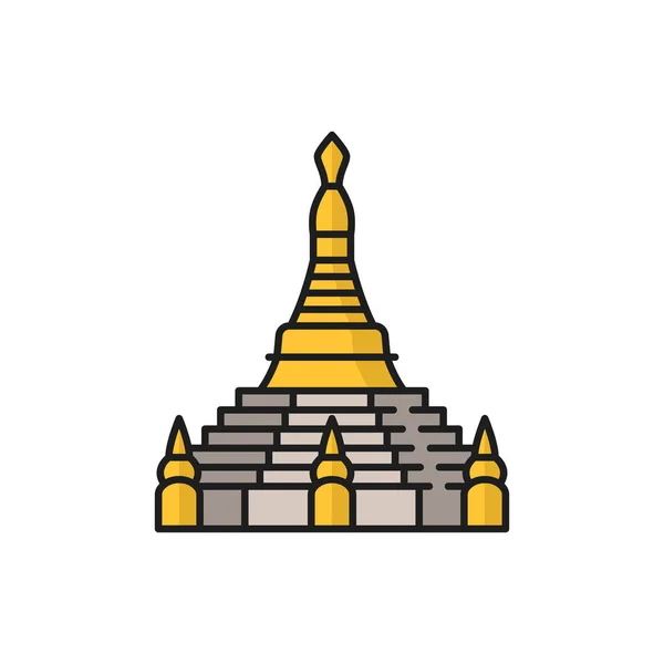 Verlichting Stupa Isoleren Boeddhisme Religie Teken Geïsoleerde Kleurlijn Pictogram Vector — Stockvector