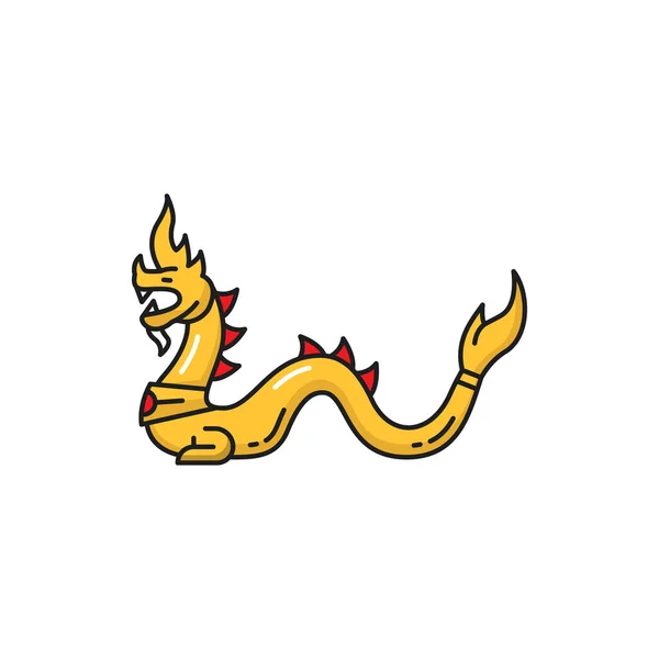 Golden Naga Houtsnijwerk Thailand Draak Slang Geïsoleerde Kleurlijn Pictogram Vector — Stockvector