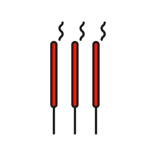 Tre Incenso Coreano Bruciante Bastone Isolato Icona Linea Colore Bastoncini — Vettoriale Stock