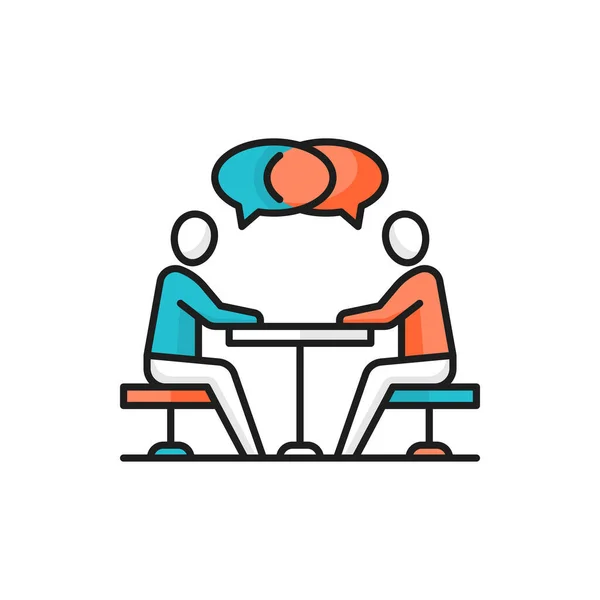 Pessoas Sentadas Mesa Conversando Ícone Comunicação Negócios Isolado Colaboração Vetores — Vetor de Stock