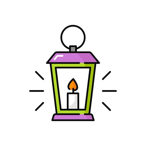할로윈 램프는 아이콘을 손잡이가 유리빛나는 촛불을 태우는 빈티지 불꽃으로 할로윈 — 스톡 벡터