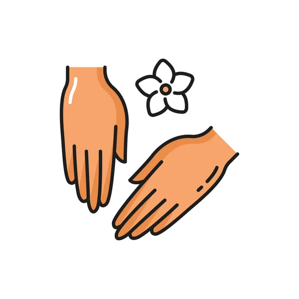 Hautpflegeprodukte Wellness Handpflege Kosmetik Und Blume Isolierte Farblinie Symbol Vektorkaukasische — Stockvektor