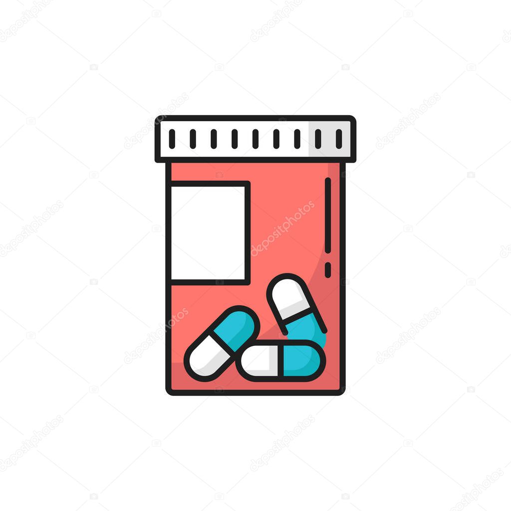 Pills in transparent packaging probiotics bacteria isolated color line icon. Vector drugs maintaining healthy balance of gut bacteria. Bottle package, health care, immune digestive health prebiotics