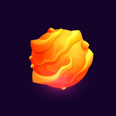 Galaksi uzay gezegeni lav yüzeyi, fantezi galaktik ve evren vektör ikonu. Meteorlar, ateş asteroitleri ve uzaylı medeniyetinin ateşli kraterleriyle fantastik dünya dışı gezegen.