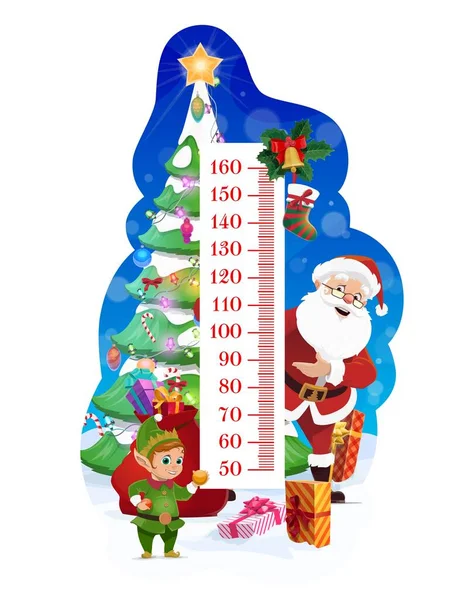 Gráfico Altura Crianças Com Árvore Natal Papai Noel Medidor Crescimento — Vetor de Stock