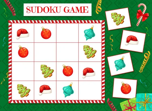 Kinder Sudoku Labyrinth Mit Weihnachtsdekoration Kinder Puzzle Spiel Kinder Pädagogische — Stockvektor