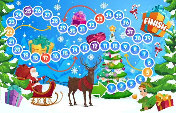 Noel Ağacı Noel Baba Ile Çocuk Kış Tatili Masa Oyunu — Stok Vektör