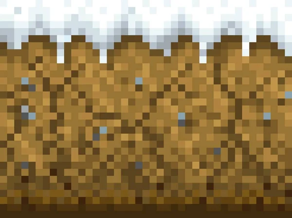Schnee Und Bodenblockaden Bilden Sich Cubic Pixel Spiel Hintergrund Acht — Stockvektor