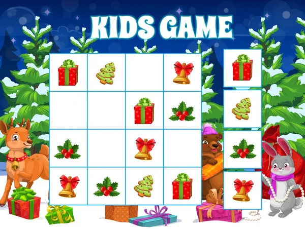 아이들은 크리스마스 게임을 합니다 아이들의 아이들의 논리적 십자말풀이 Reindeer Bear — 스톡 벡터