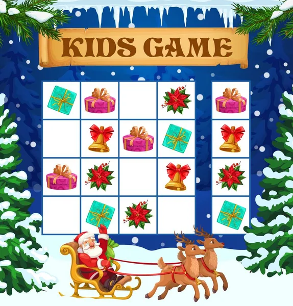 Boże Narodzenie Zima Sudoku Dzieci Gry Lub Puzzle Wektor Szablon — Wektor stockowy