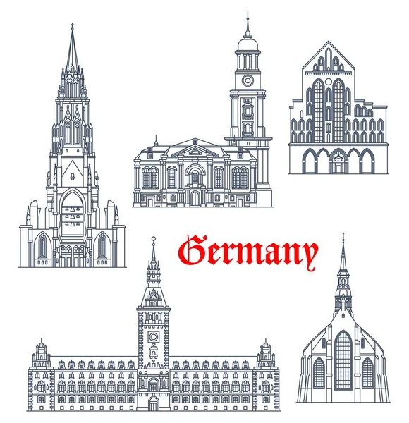 Германия Путешествует Достопримечательности Архитектурные Здания Гамбурга Любека Вектор Немецкая Архитектура — стоковый вектор
