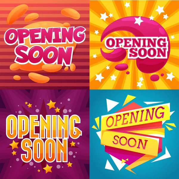 Opening Soon Cartoon Banners Shop Store Signs Vector Stars Grand — Stock Vector