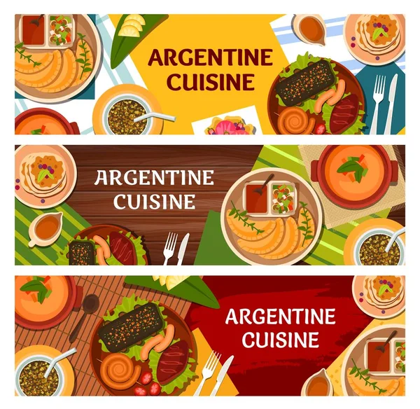 Banderas Vectoriales Cocina Argentina Platos Carne Con Comida Vegetal Postres — Archivo Imágenes Vectoriales