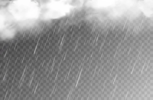 Rain Water Drops Clouds Transparent Background Vector Falling Raindrops Rainy — Stock Vector