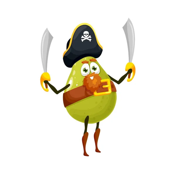 Poire Vert Tropical Goyave Fruit Pirate Buccaneer Isolé Drôle Personnages — Image vectorielle