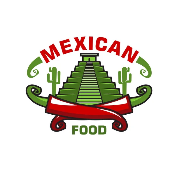Icona Culinaria Messicana Con Aztechi Maya Antica Piramide Pianta Cactus — Vettoriale Stock