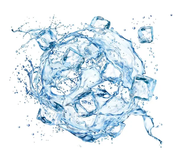 Παφλασμός Κυμάτων Νερού Και Παγάκια Πάγου Ρεαλιστικό Στρογγυλό Στροβιλισμό Υγρού — Διανυσματικό Αρχείο