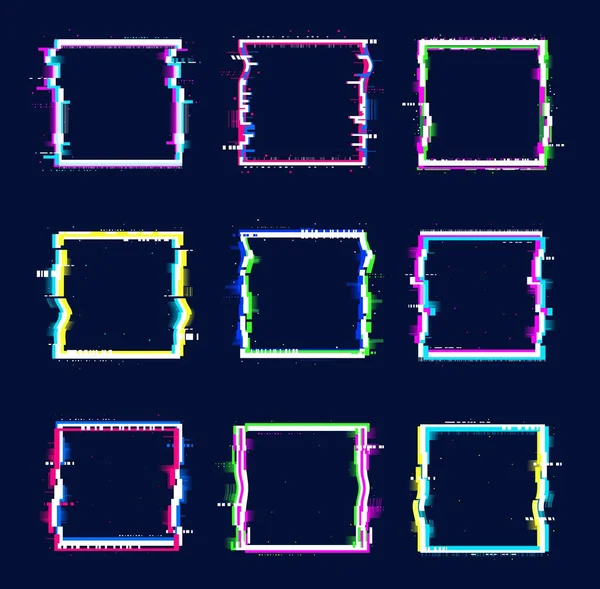 Glitch Banner Quadratischen Rahmen Farbige Abstrakte Grenzen Mit Glitch Effekt — Stockvektor