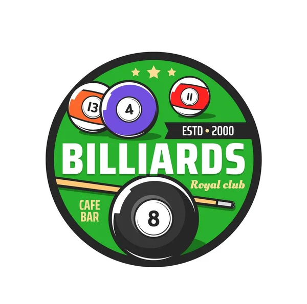 Billard Club Vektor Ikone Des Billard Cue Sports Mit Billardkugeln — Stockvektor