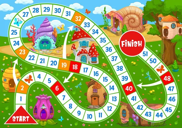 Kids Board Game Cartoon Fairy Houses Dwellings Child Roll Move — Stock Vector