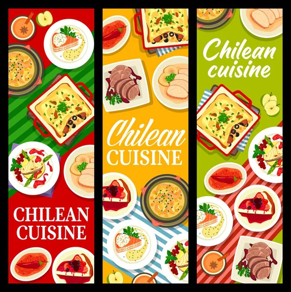 Şili Yemek Afişleri Şili Mutfağı Yemekler Yemekler Vektör Restoran Menüsü — Stok Vektör