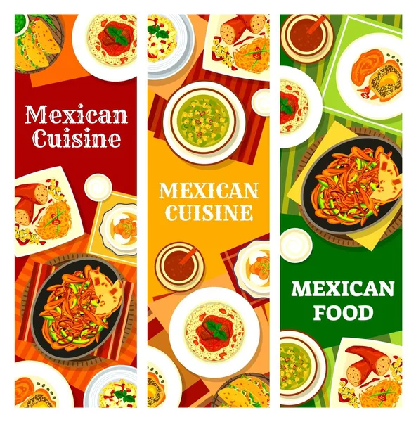 Panji Vektor Makanan Meksiko Dengan Hidangan Sayuran Rempah Rempah Dan - Stok Vektor