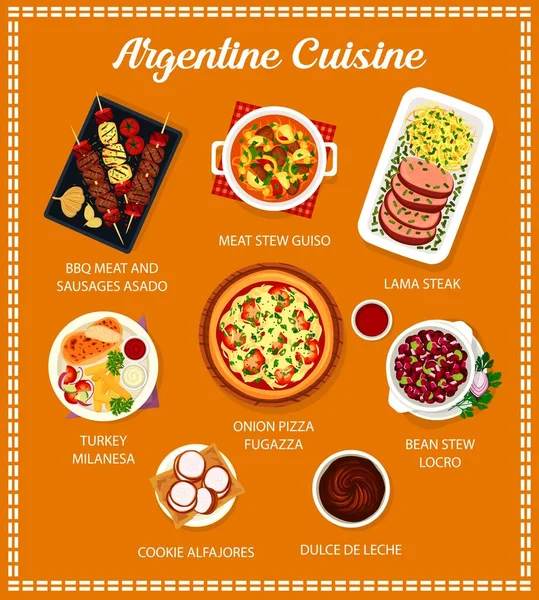 Аргентинська Кухня Меню Бобове Вариво Locro Печиво Alfajores Bbq Turkey — стоковий вектор