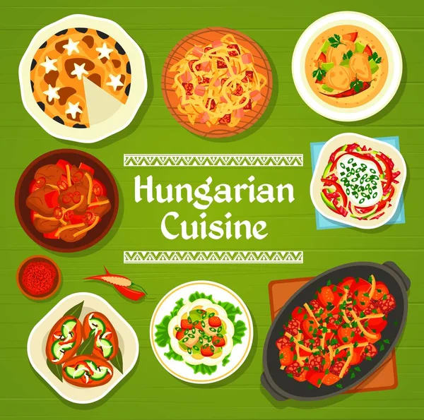 Hungarian Cuisine Menu Cover Poppy Seed Cake Lecso Stew Sausages — Stock Vector