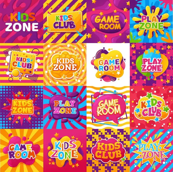 Bandeiras Zona Crianças Sala Jogos Conjunto Vetor Área Jogo Elementos — Vetor de Stock