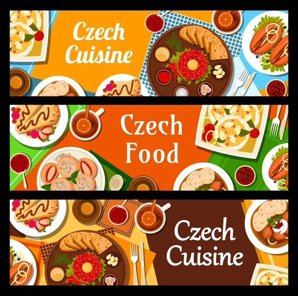 Çek Mutfağı Afişleri Salamura Sosis Utopenci Soslu Biftek Tost Meyveli — Stok Vektör