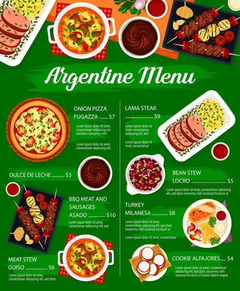 Argentinische Küche Truthahn Milanesa Grillfleisch Und Wurst Asado Und Kekse — Stockvektor