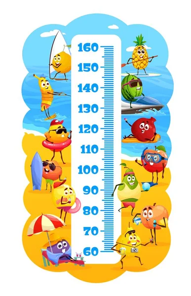 Kinderen Lengte Kaart Cartoon Tropische Vruchten Zomer Strand Vakantie Vector — Stockvector