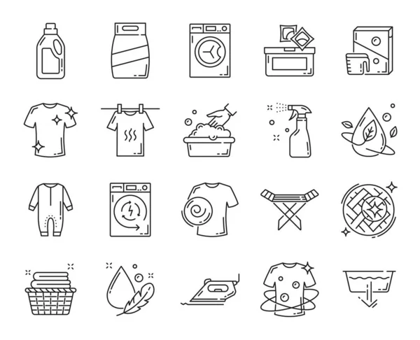 Iconos Línea Lavado Limpieza Seco Detergentes Vectores Símbolos Iconos Lavadora — Archivo Imágenes Vectoriales