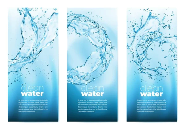 Schoon Water Spandoeken Met Realistische Transparante Blauwe Water Spatten Zuiver — Stockvector