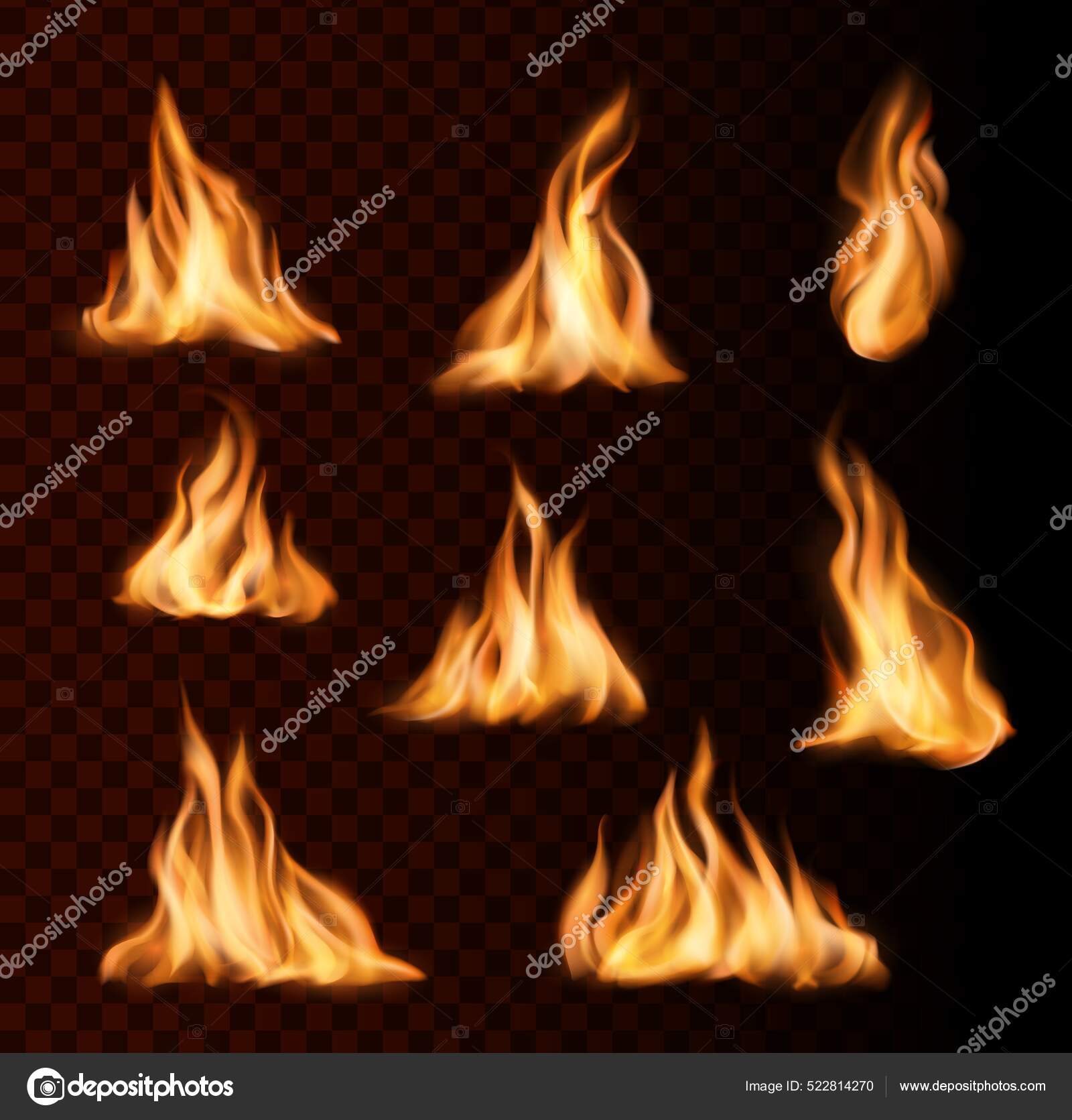 illustration of Realistic Burning Fire Flame on black background