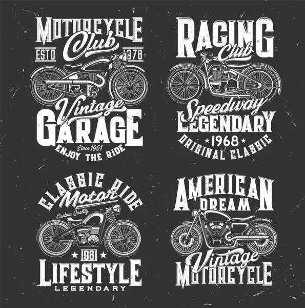 Vintage Väg Motorcyklar Shirt Print Mall Motorsport Racing Cyklister Klubb — Stock vektor