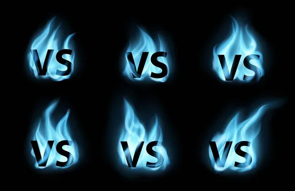 Vector Borden Met Blauwe Vuur Vlammen Strijd Uitdaging Geïsoleerde Symbolen — Stockvector