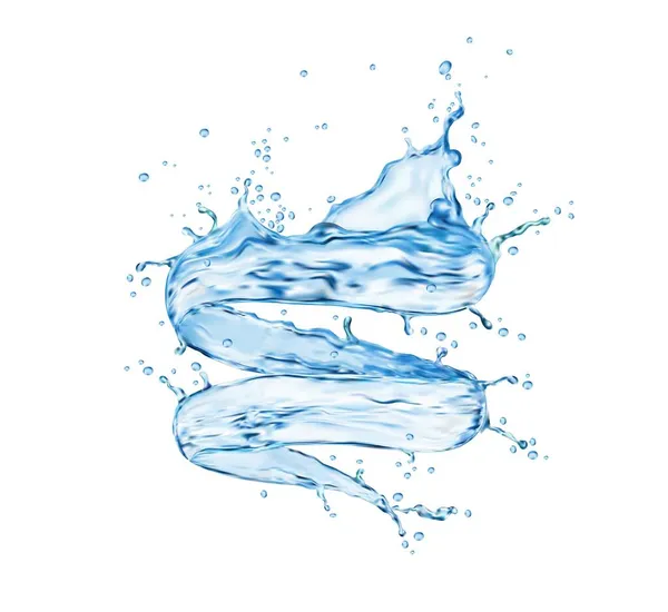 透明ブルーウォーターツイスターや旋風 ベクトル竜巻スプラッシュ 純粋な液体の渦 明確な天然のアクアフローと滴とスプラッターと3D現実的なベクトル淡水ストリーム — ストックベクタ