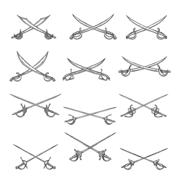 Crossed Pirate Sabers Swords Epee Sketches Vector Military Weapon Cross — Stock Vector