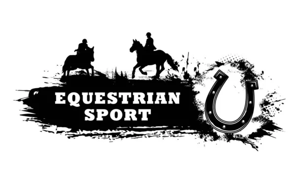 Sport Club Ippico Striscione Grunge Equitazione Corse Ferro Cavallo Silhouette — Vettoriale Stock