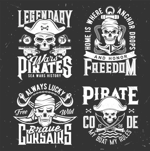 Calavera Pirata Con Estampado Camiseta Sombrero Ancla Bandera Vectorial Espada — Archivo Imágenes Vectoriales