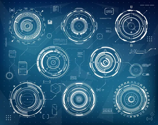 Hud Futuristische Ronde Interface Panelen Sci Web Technologie Visuele Data — Stockvector