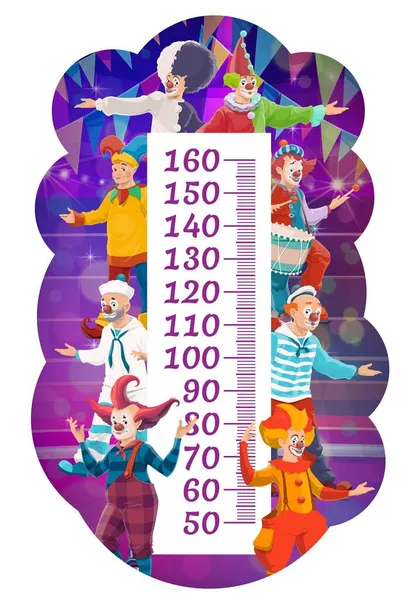 Niños Carta Altura Caricatura Shapito Circo Payasos Intérpretes Medidor Crecimiento — Vector de stock