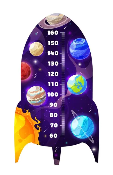 Kinderen Hoogte Grafiek Van Cartoon Ruimte Raket Planeten Groeimeter Vectorsterrenstelsel — Stockvector