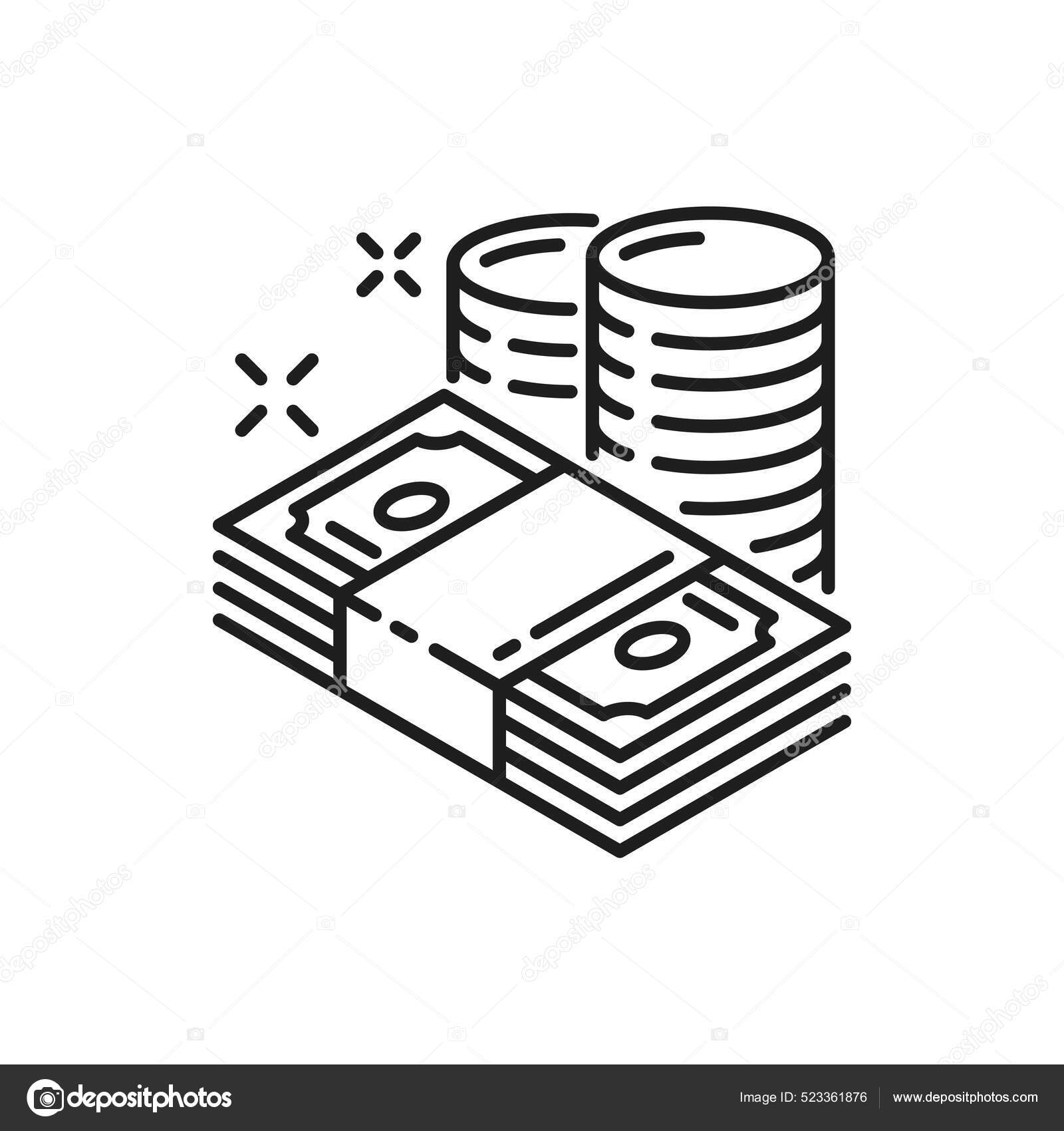 钞票和硬币分离出细线图标矢量金融钞票汇款和交易慈善付款货币和债务营业收入通货膨胀图库矢量图©VectorTradition 523361876
