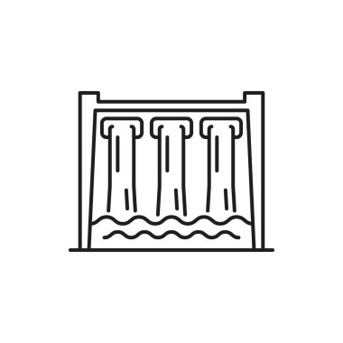Su barajı enerji servis teknolojisi ince çizgi simgesini izole etti. Vektör sulama, su tüketimi, şelale inşaatı. Bariyer yeraltındaki su akışını durdurur veya sınırlandırır