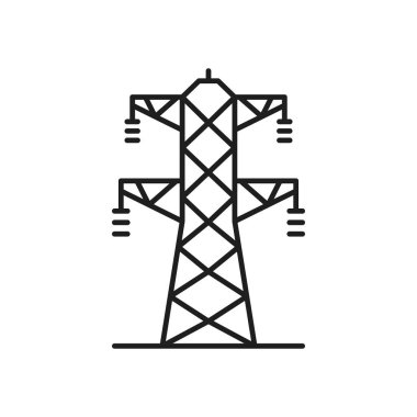 Kafes kulesi ve yukarıdaki güç hattı ince çizgi simgesini izole etti. Vektör iki faz iletim kuleleri güç hatları ana hat işareti. Elektrik direği yapısı, elektrik hattını desteklemek için çelik kafes kulesi.