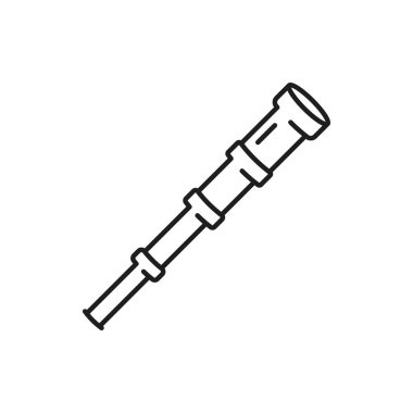 Teleskop astronomi nesnesini ince çizgi simgesi olarak izole etti. Vektör dürbün, yıldız ve gezegenleri incelemek için araç, Portekiz denizciliğinin sembolü. Eski dürbünlü teleskop merceği uzaktan izleme ekipmanı, keşif aracı