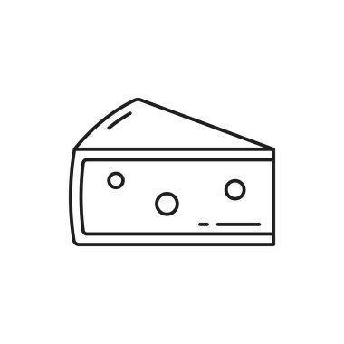 İsviçre peynirinin üçgeni izole edilmiş süt ürünleri ince çizgi ikonu. İsviçre Ulusal Atıştırmalık Vektörü. Geleneksel İtalyan ya da Fransız, Holland aperatifleri diyet ürünleri. Delikli gurme peyniri.