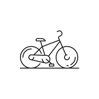 Bisiklet ya da bisiklet izole edilmiş ince çizgi simgesi. Vector Swiss çevre dostu ulaşım, kentsel ekolojik pedal taşıma aracı, yol bisikleti sağlıklı dağ bisikleti, spor aktivitesi